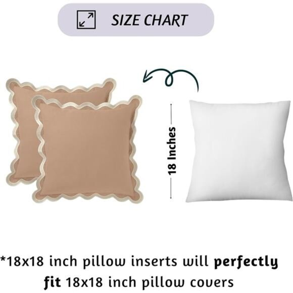 Folkulture Throw Pillow Covers 18x18, Scallop Pillow Cover Set of 2 Decorative - Picture 5 of 7